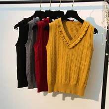 New! High Quality Spring Autumn Cashmere Sweater Vest Women Knitted Ruffles Splice Tank top Female Sleeveless Knit Pullovers 299 New! High Quality Spring Autumn Cashmere Sweater Vest Women Knitted Ruffles Splice Tank top Female Sleeveless Knit Pullovers 299