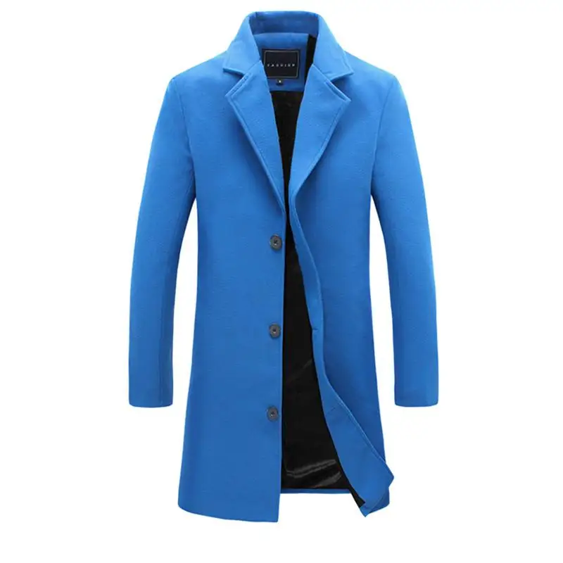 Длинное шерстяное пальто для мужчин, зимний утепленный Тренч, шерстяные пальто, мужские повседневные тонкие теплые ветровки, мужская куртка Palto, s Peacoat, пальто Bape - Цвет: Blue