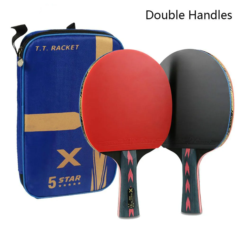 

2pcs Upgraded 5 Star Carbon Table Tennis Racket Set Lightweight Powerful Ping Pong Paddle Bat with Good Control Rubber