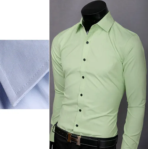 Новинка Весна Плюс Размер Мода маленькие полосатые/неясные мужские платья повседневные тонкие рубашки подходят с длинными рукавами Camisa Masculina M-3XL - Цвет: Light Green