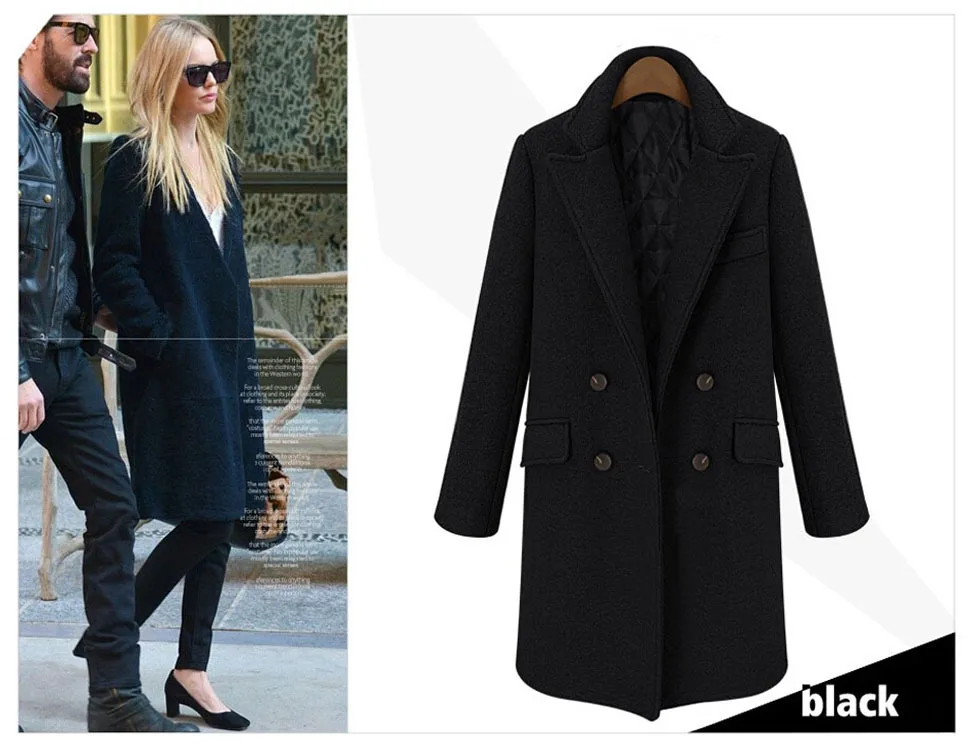 Double Femelle 2018 Femmes Noir Mode Automne Manteaux En Manteau Laine jaune Longue Boutonnage Hiver Mélange Cachemire Épaississent RYqSYwPr