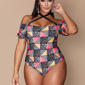 

2018 New One Piece Swimsuit Women Sexy Cross Bandage Print Large Size Swimwear Beach Colorful Bathing Suit Bikini Plus Size XXXL