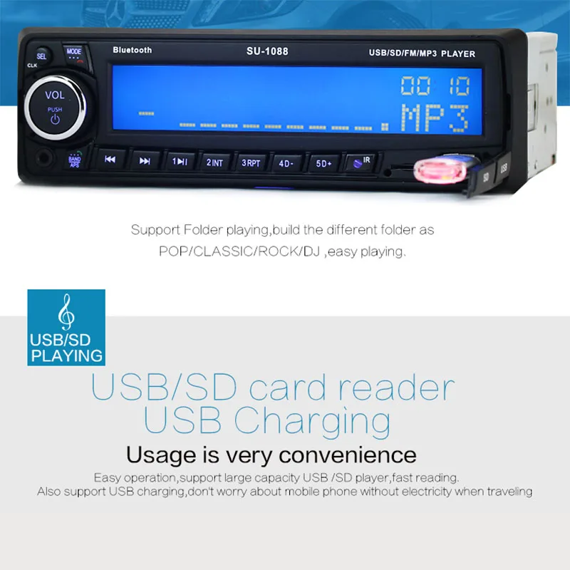 12 В Bluetooth USB/SD/AUX MP3 плеер автомобильный Радио стерео автомобиль Handsfree аудио FM Din