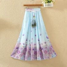 Повседневные шифоновые юбки в богемном стиле с принтом для женщин, летние юбки большого размера эластичный Wasit свободные Цветочные плиссированные юбки X804