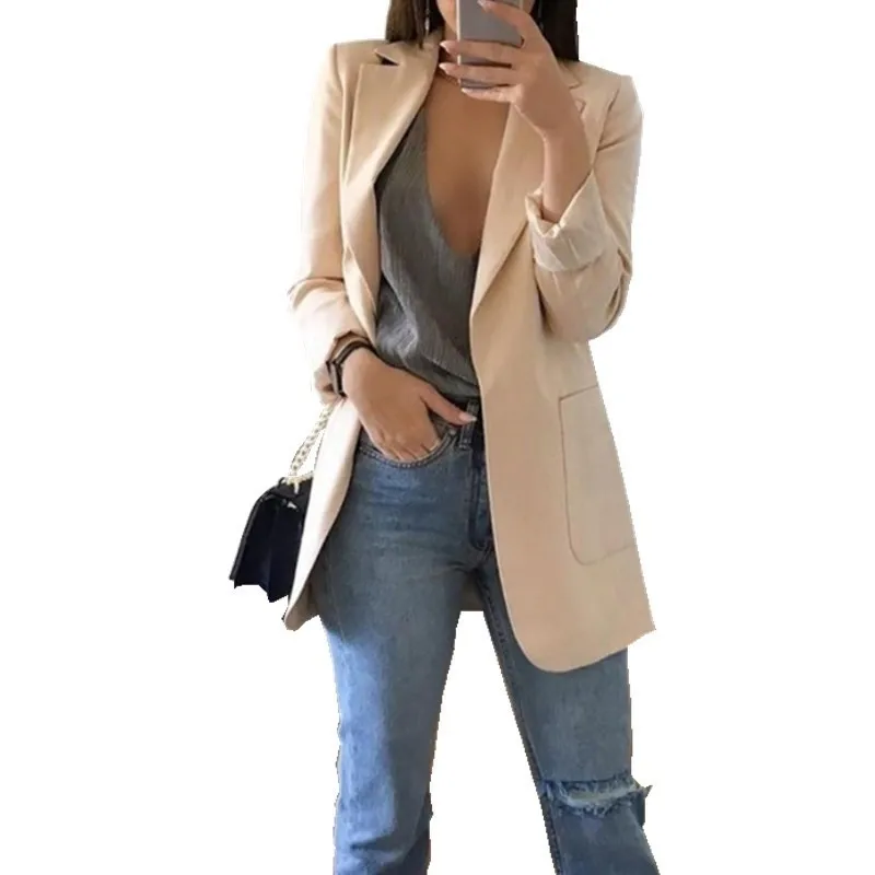 

Blazer Feminino Casual Plus Size Womens Tops Oversize Cardigan Temperament Long Sleeve Solid Color Turn-down Collar Coat