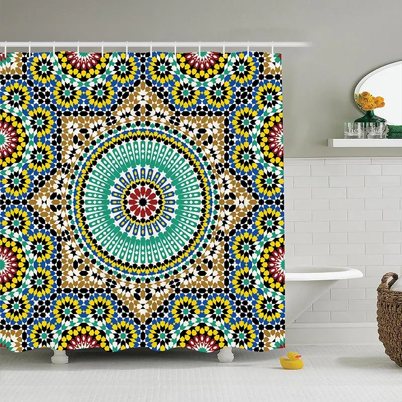 Decorative Shower Curtain Moroccan Decor Patterns in Various Tones and
