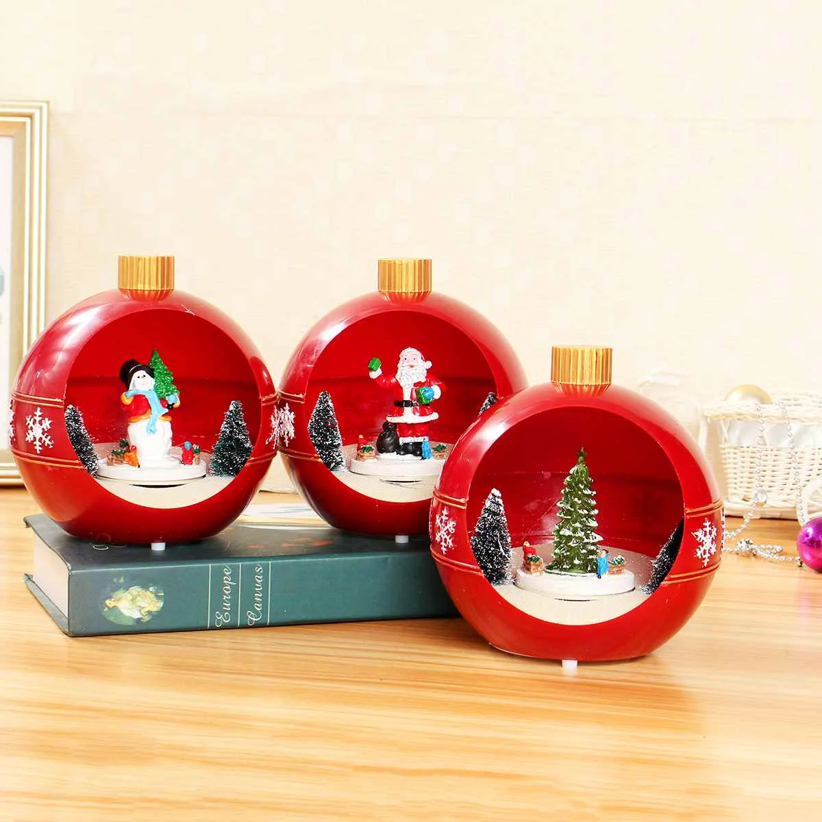 Рождественская сцена украшения вращающаяся музыкальная шкатулка светодиодный светильник украшения подарки на день рождения музыкальные коробки красный круглый