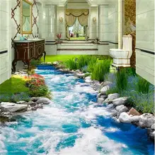 3d pvc flooring custom photo mural picture wall sticker Grass Creek water floor painting room wallpaper for walls 3d