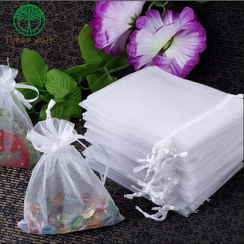 

Wholesale 100pcs/lot Drawable White Small Organza Bags 7x9cm, Favor Wedding Gift Packing Bags Jewelry Packaging Pouches