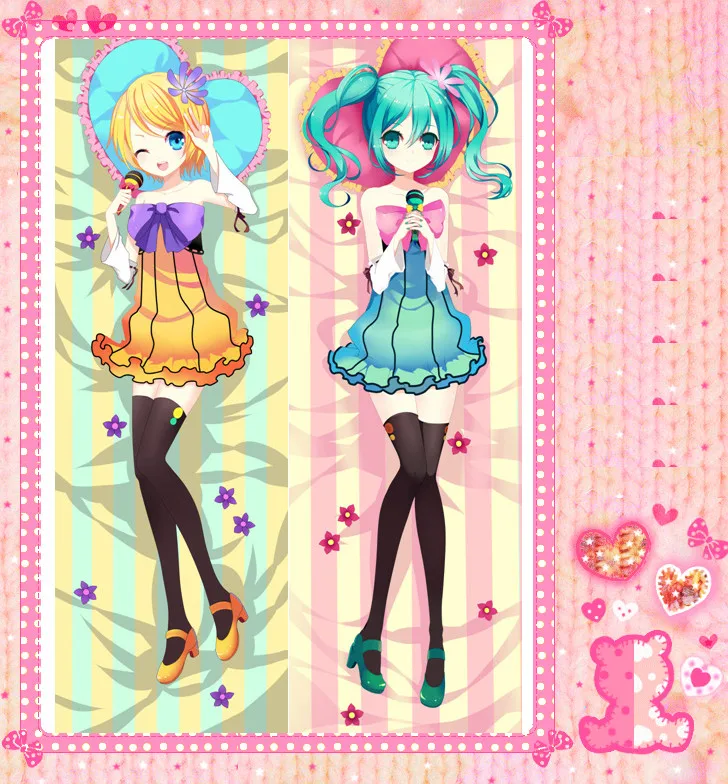 Anime Cartoon Hatsune Miku Double Bolster Hugging Pillowcase Peach Skin