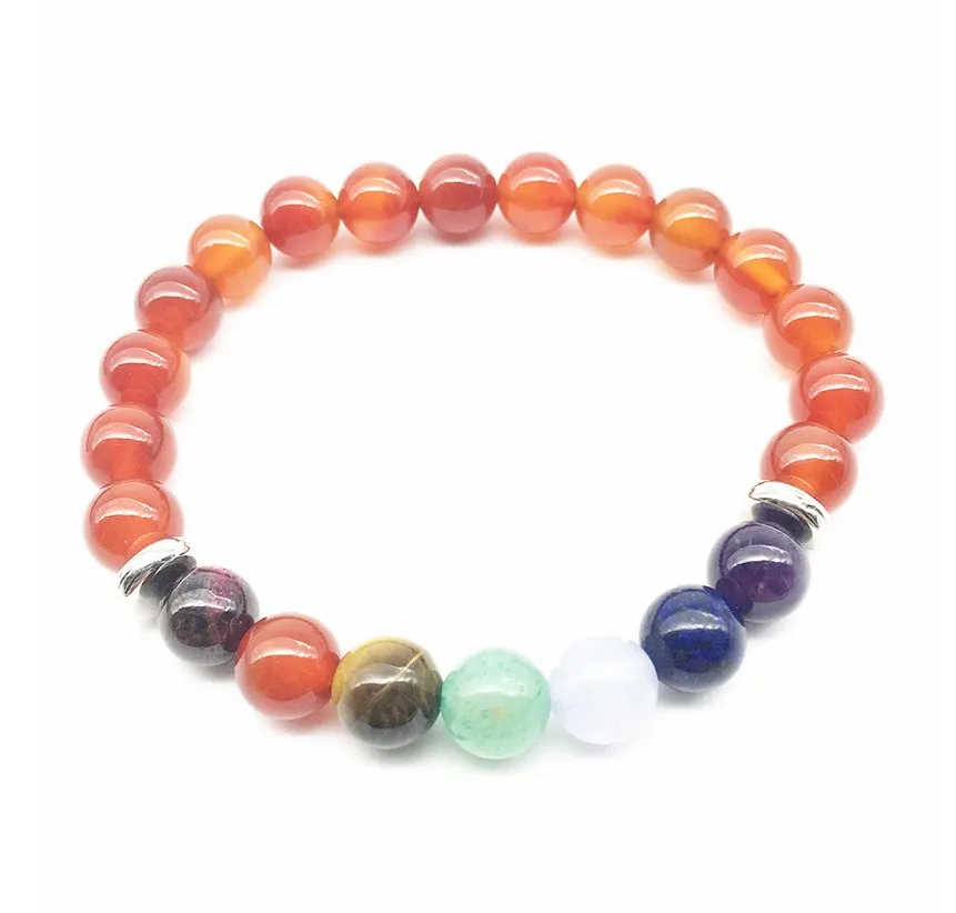 

Simple Design Women`s Bracelet 7 Chakra Yogi Bracelet Best Girl`s Gift Natural Carnelian Stone Bracelet