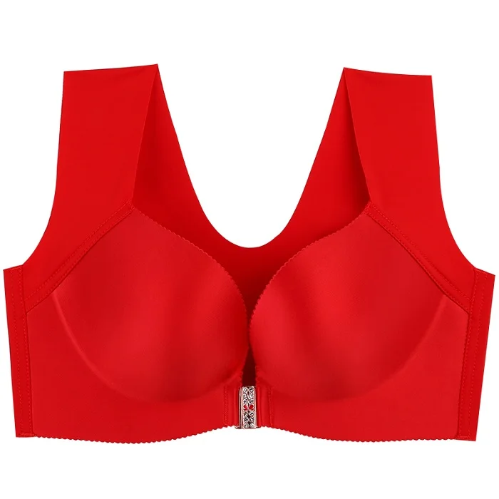 Bright red MengShan бюстгальтер с пряжкой спереди удобрения и сна Спортивное нижнее белье собрать вместе большой жилет бюстгальтер без стального кольца 52E 120E - Цвет: Bright red
