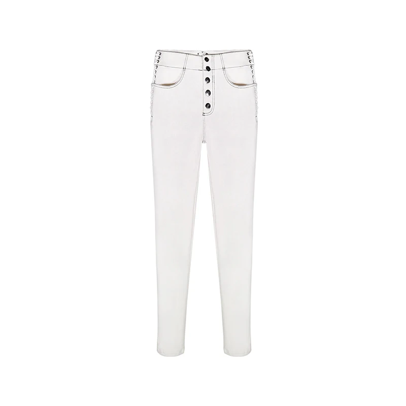 Весенние модные джинсовые брюки с высокой талией, на шнуровке, облегающие белые длинные брюки-карандаши, джинсы для женщин