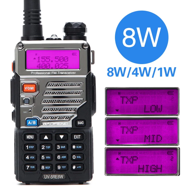 Мощная рация BaoFeng UV-5RE 8 Вт 10 км Двухдиапазонная UV5RE двухсторонняя VOX фонарик