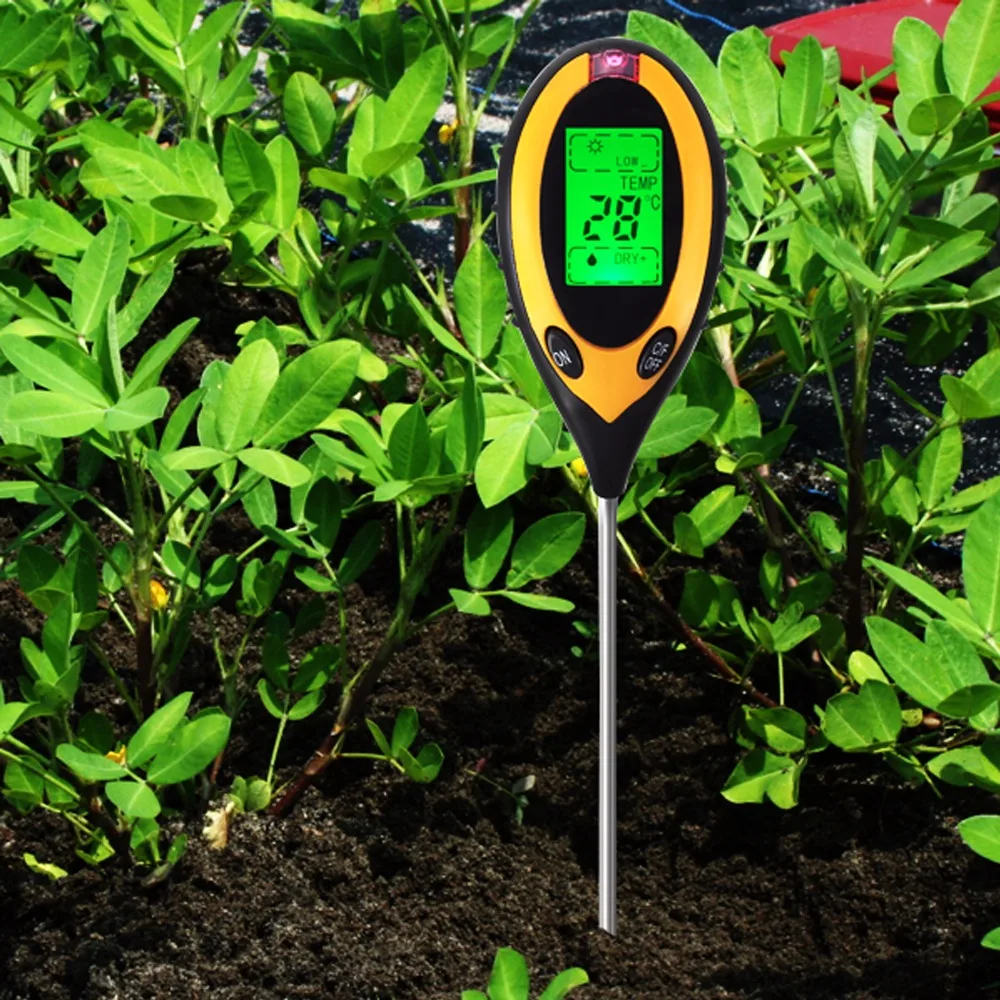 Цифровой 4в1 растительный почвенный PH светильник измеритель влажности почвы солнцезащитный светильник термометр Температура газоны тестер 200 мм Зонд