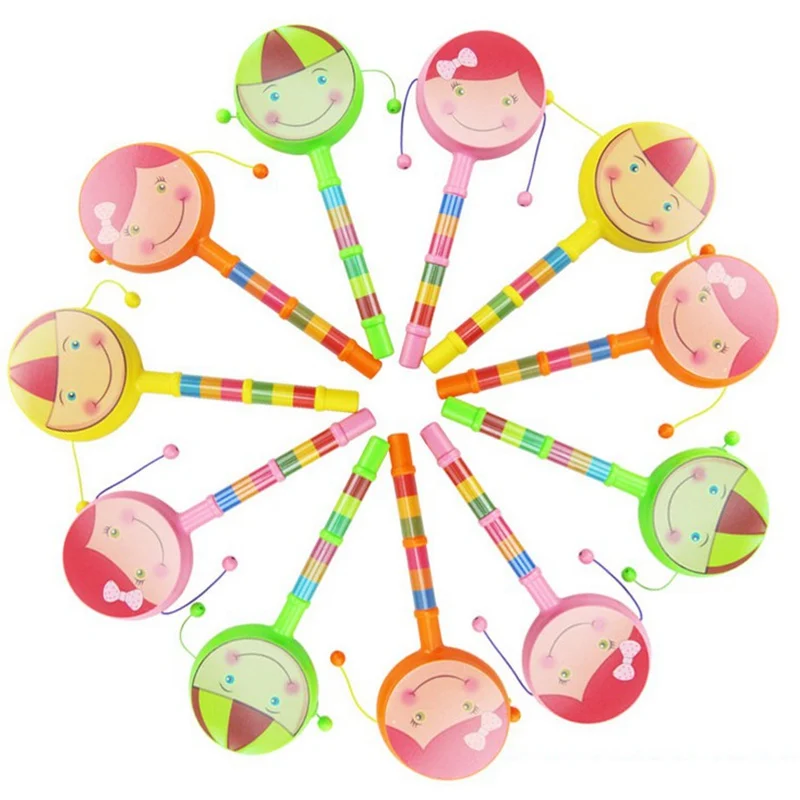 Smile Face Rattle Drum Cartoon Hand Bell Toys Musical Instrument Rattle