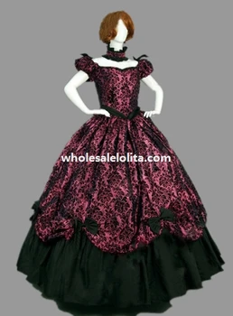 

Historical Brocade & Cotton Victorian Dress Ball Gown Reenactment Clothing