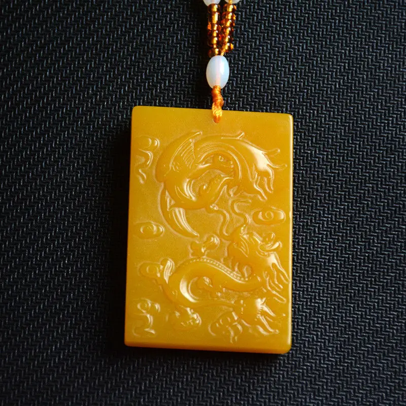 

Koraba Fine Jewelry Chinese Beautiful Natural Yellow Jade Hand-Carved Dragon and Phoenix Pendant Free Shipping
