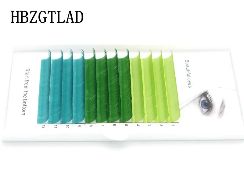 HBZGTLAD C/D локон 0,07/0,1 мм 8-15 мм накладные ресницы синий+ зеленый+ травяной зеленый ресницы индивидуальные цветные ресницы Искусственный наращивание ресниц