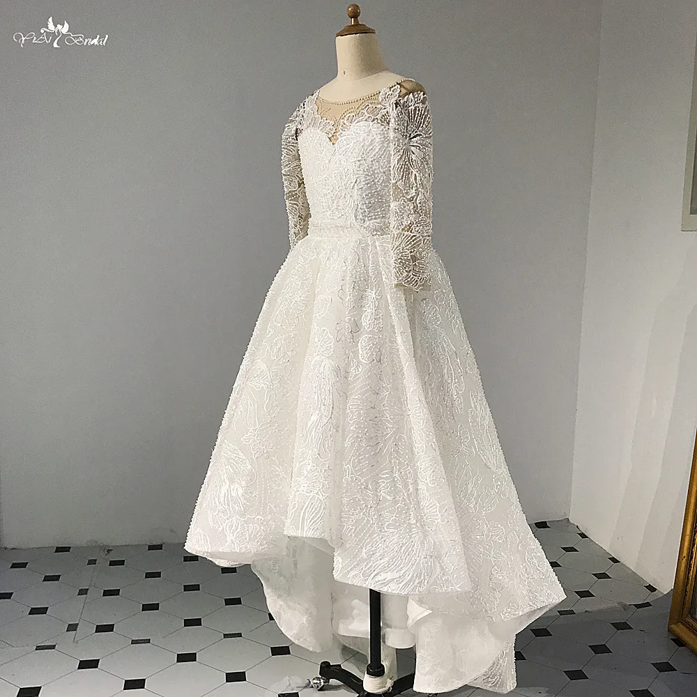 FG11 Lace Flower Girl Dresses Long Sleeve Party Pageant Ball Gown For Kids (5)