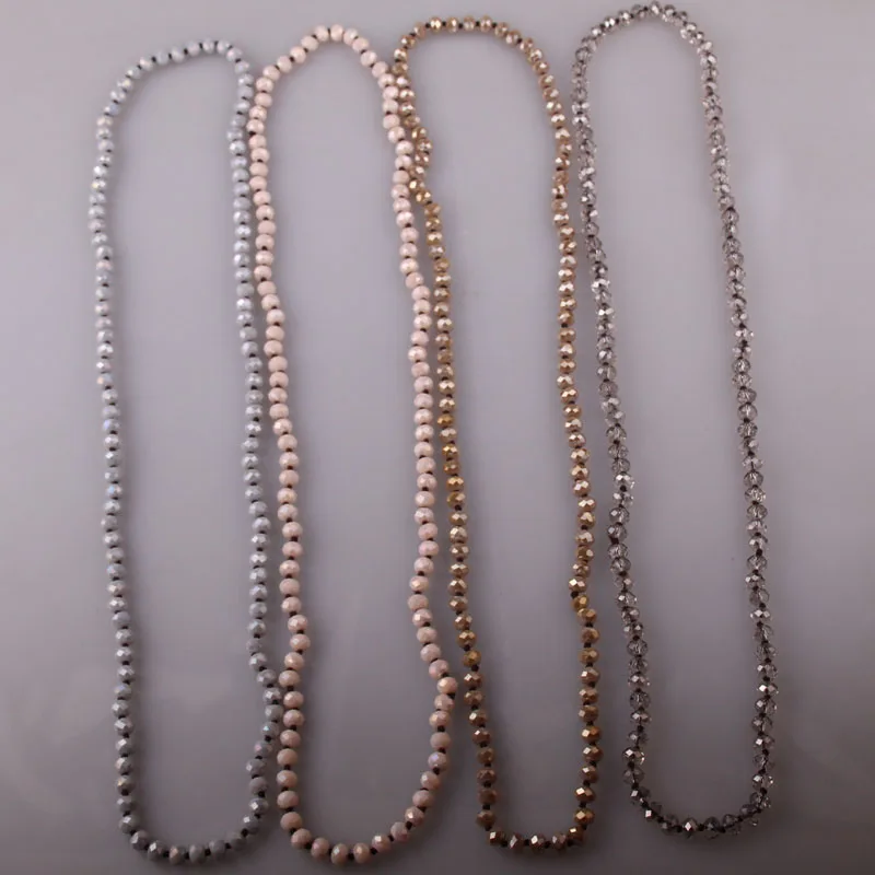 Bohemian Jewelry Knotted Long Blush Crystal Necklace