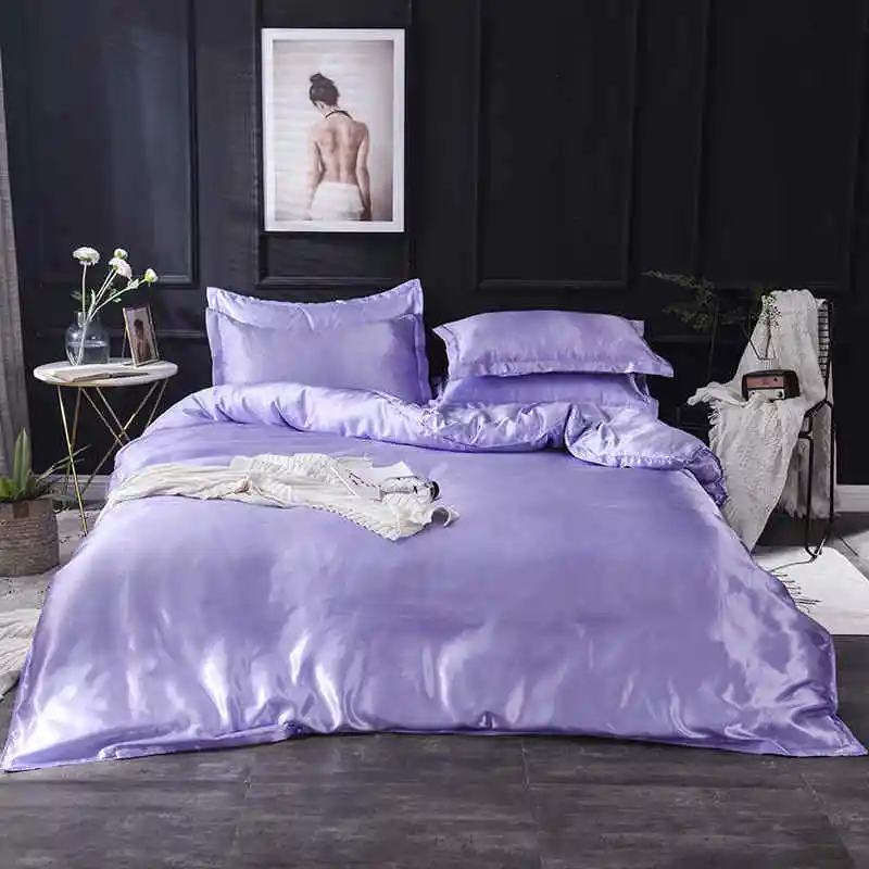 Slowdream Luxury Purple Stain Silk Bedding Set Silky Queen King Bed Set Bedclothe Duvet Cover Queen King Sheet Pillowcase - Цвет: 009