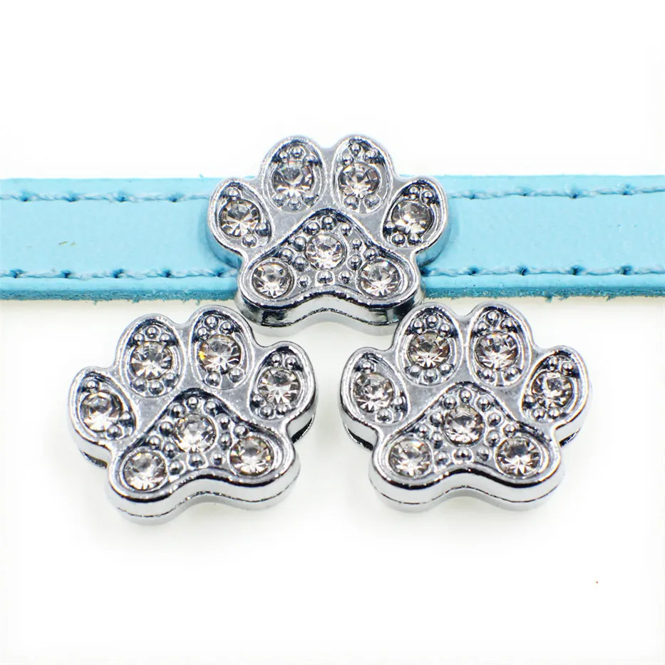 

100pcs dog paw footprint 8mm slide charms DIY charms Internal Dia.8mm fit 8mm band SL184