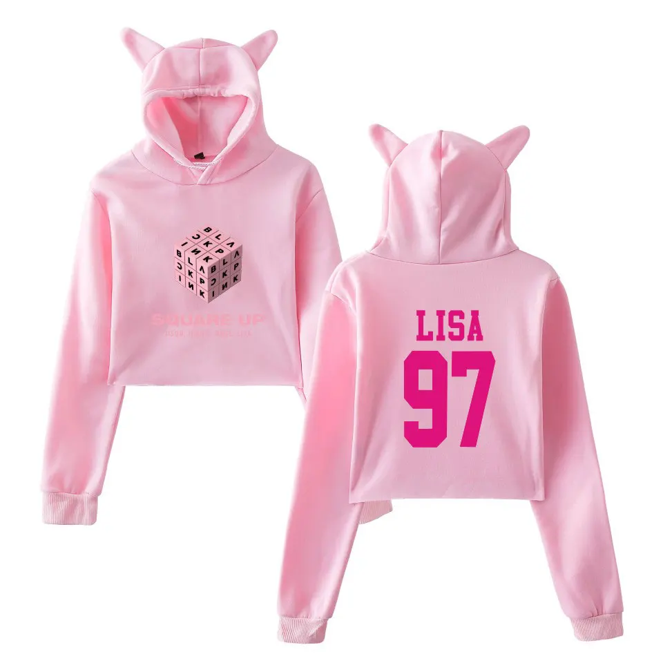 

BLACKPINK Square Up Cute Cat Ear Hoodies Sweatshirt Hip Hop Casual Winter/Autumn Women College Style Hoodies Sweatshirts