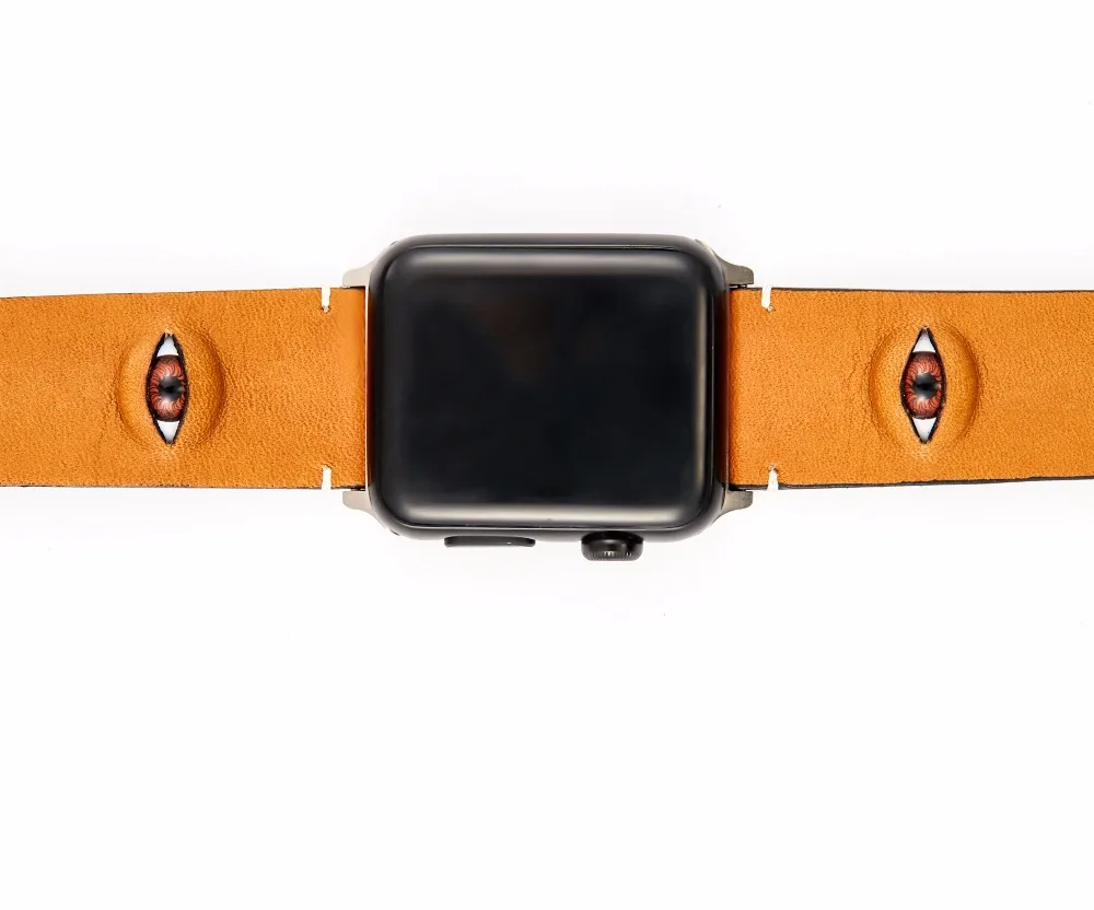 

100% Genuine Leather Watchband for iWatch Apple Watch 38mm 42mm 3D big eyes series 1 2 3 Replacement Band Steel Buckle Strap.