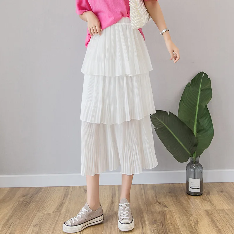 Женская шифоновая многослойная юбка-торт тонкая высокая талия в горошек плиссированная Милая юбка женская Средняя длина эластичная талия повседневные юбки