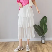 Женская шифоновая многослойная юбка-торт тонкая высокая талия в горошек плиссированная Милая юбка женская Средняя длина эластичная талия повседневные юбки