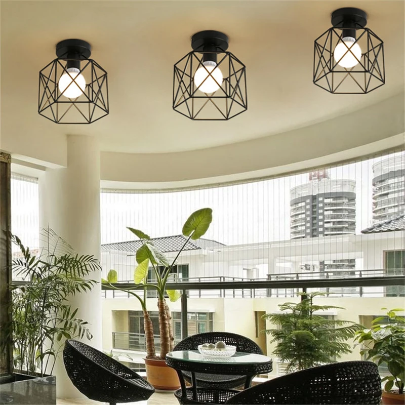 Современный скандинавский черный Кованое железо E27 светодиодных ламп на потолке для кухни гостиной, спальни исследование балконное