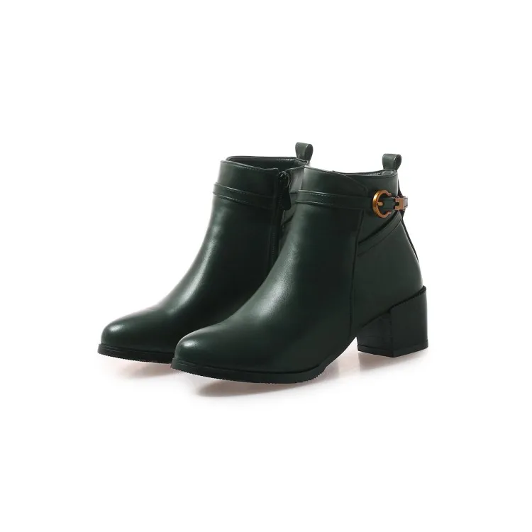 Женские ботинки; сезон осень-зима; теплые ботинки «Челси» из искусственной кожи на среднем каблуке, с круглым носком, на молнии, с пряжкой; коллекция года; пикантная модная повседневная обувь; Цвет черный, зеленый - Цвет: green