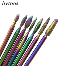 HYTOOS Cone Shape Rainbow Diamond Nail Drill Bit 3/32″ Rotary Cuticle Burr Manicure Cutters Drill Accessories Nail Mill Tools