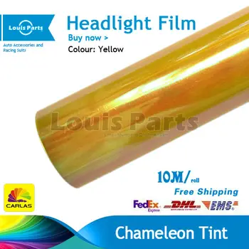 

1 Roll Yellow Size:0.3x10m/ Roll Carlas Shiny Chameleon Car Light Headlight Taillight Vinyl Film 10m
