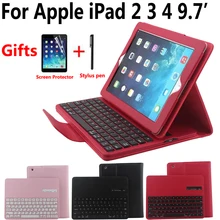 Снимите Беспроводной Bluetooth клавиатура чехол для Apple iPad 2/3/4 iPad2 iPad3 iPad4 9,7 крышка с Экран защитная пленка стилус