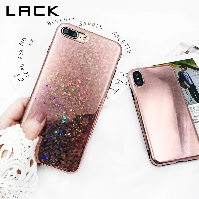 

LACK Rose gold Laser Sequins Phone Case For iphone X Case For iphone 6 6S 7 8 Plus Cases Glitter Bling Glossy Soft TPU Cover