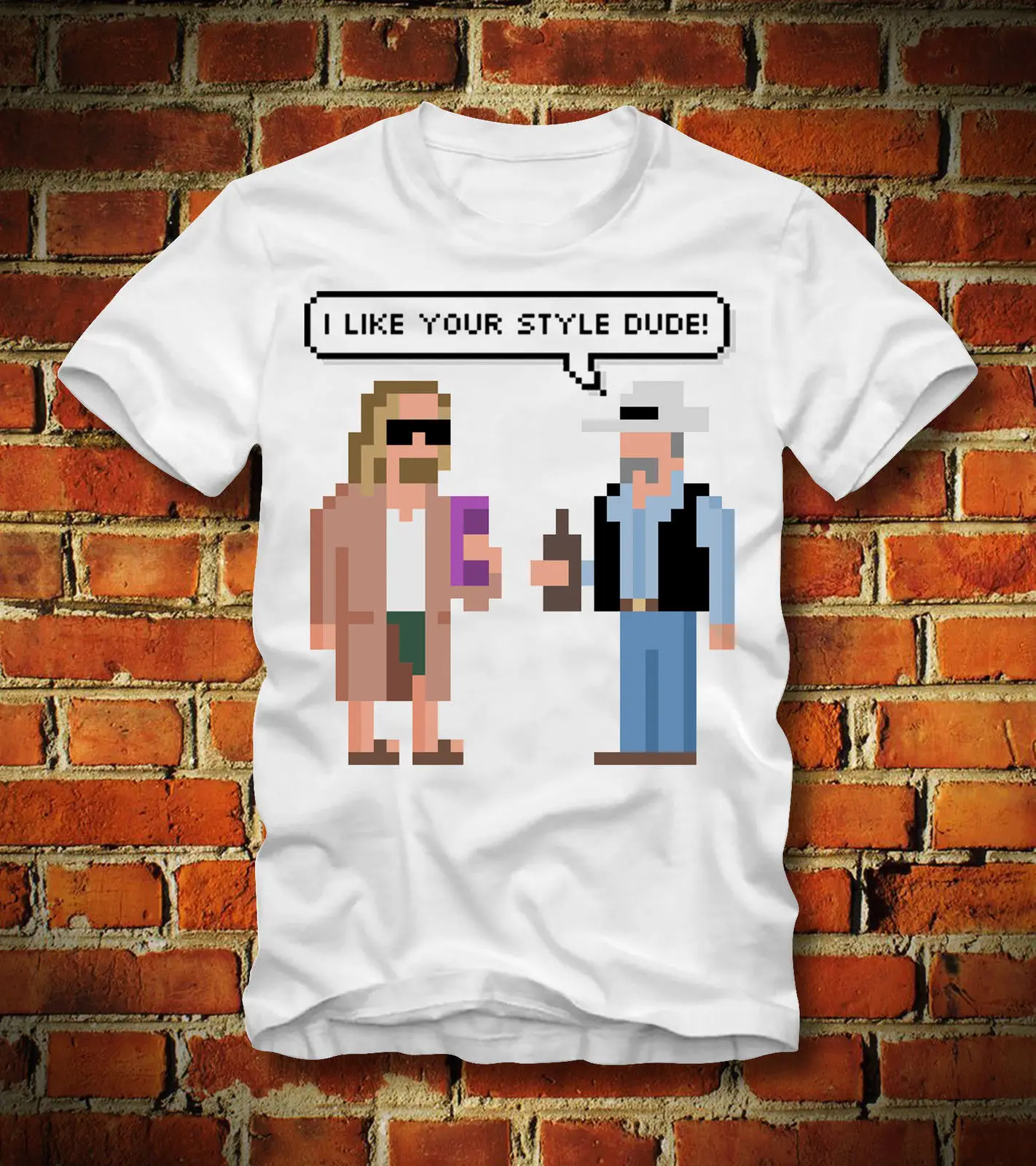 Boardrippaz T قميص كبير Lebowski 8 بت بكسل الرجعية ممر المتأنق البولينج يسوع