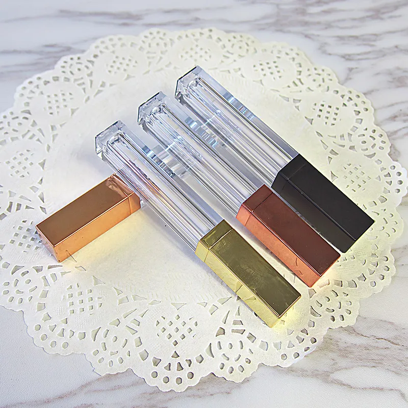

Hot Square Clear 4ml Rose Gold Bronze Empty Sample Lip Gloss Tubes Makeup Facial Eyeliner Batom Foundation Containers 20pcs/lot