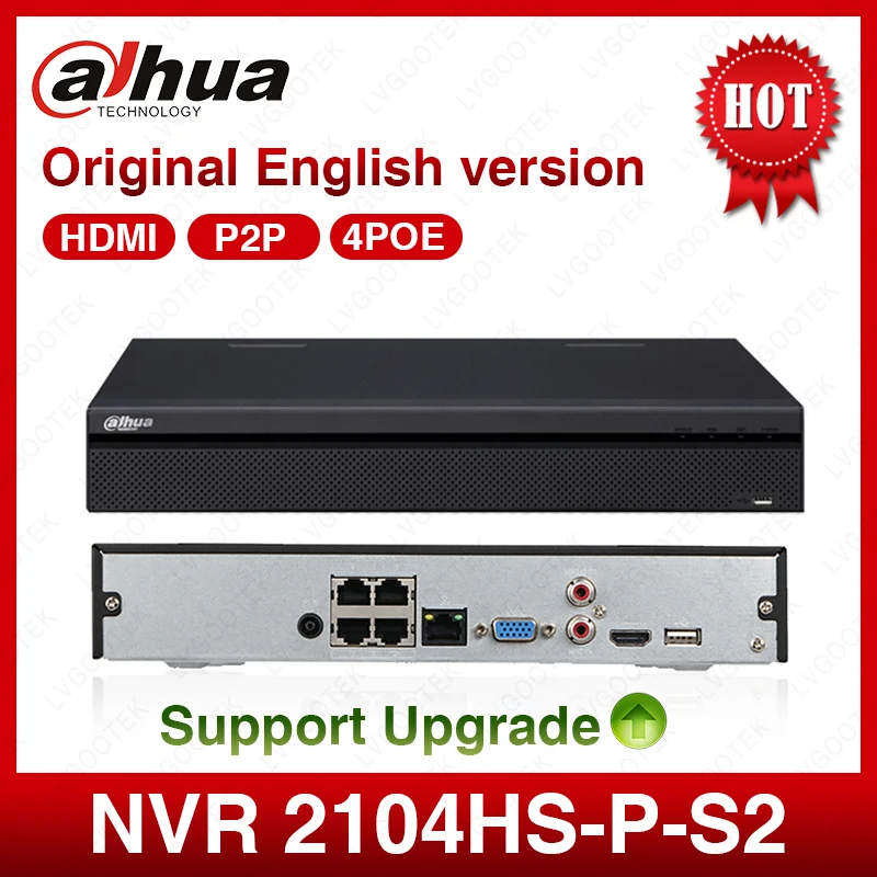 Dahua PoE NVR NVR2104HS-P-S2 4CH сетевой видеорегистратор Full HD 1080 P рекордер с 1 интерфейсом SATA 2USB