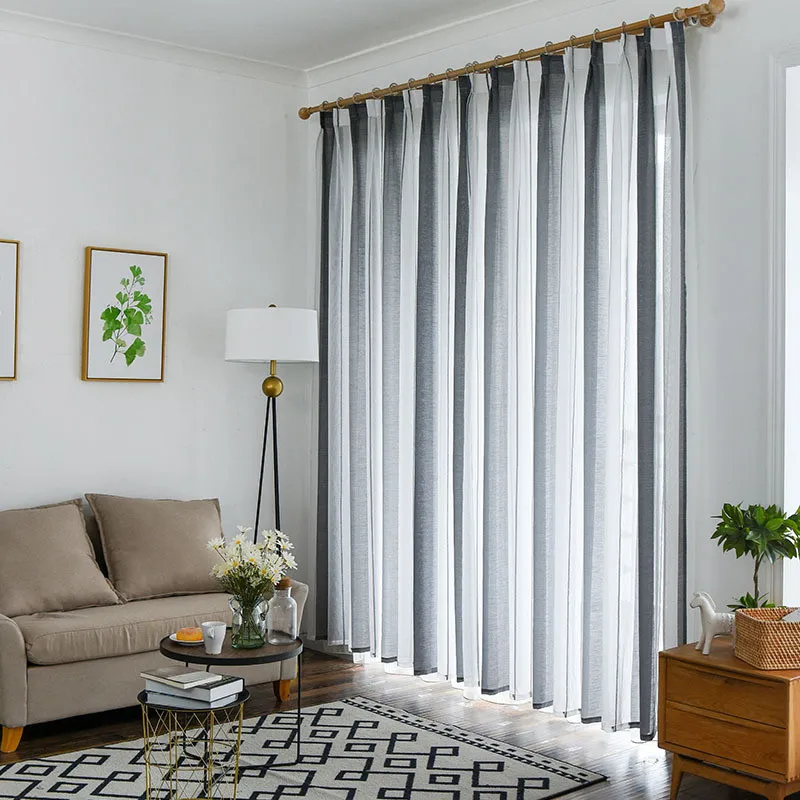 Byetee moderno tira ventana para sala Color gris Cortinas cocina cortina de Tulle Cortinas