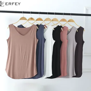 

LERFEY Women Summer Tank Sleeveless V Neck Tops Loose Singlets Vest Slim T Shirts Soild Color Girls Tees Camisetas Plus Size