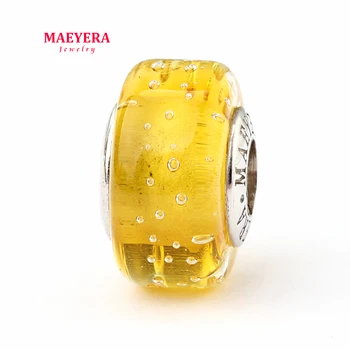 

MAEYERA Authentic 925 Sterling Silver Lampwork Beads Yellow Bubble Murano Glass Beads Fit European Charm Bracelet 920289
