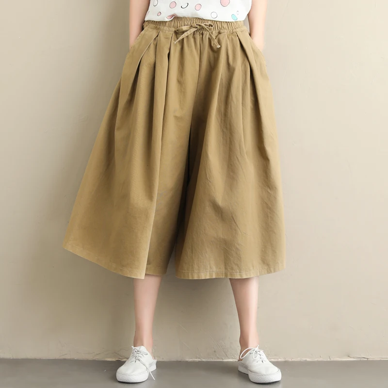 #0672 Summer Solid Color Wide Leg Pants Women Calf-length Elastic Waist Plus Size Casual Ladies Trousers Vintage Trousers Female #0672 Summer Solid Color Wide Leg Pants Women Calf-length Elastic Waist Plus Size Casual Ladies Trousers Vintage Trousers Female