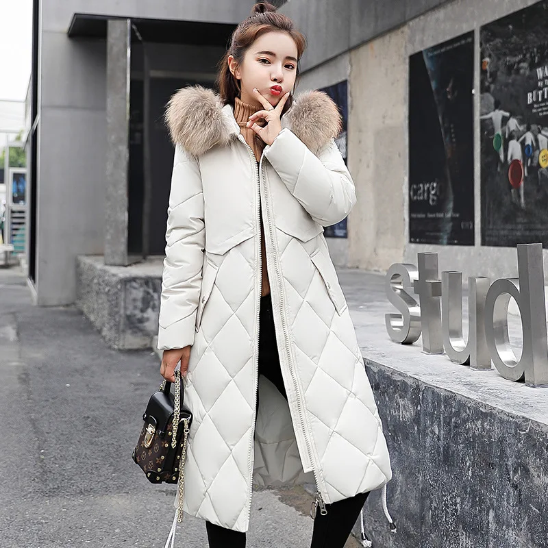 New Fashion 2019 Winter Jacket Women Colorful Big Fur Hooded Thick Down Parkas Long Female Jacket Coat Slim Warm Winter Outwear
