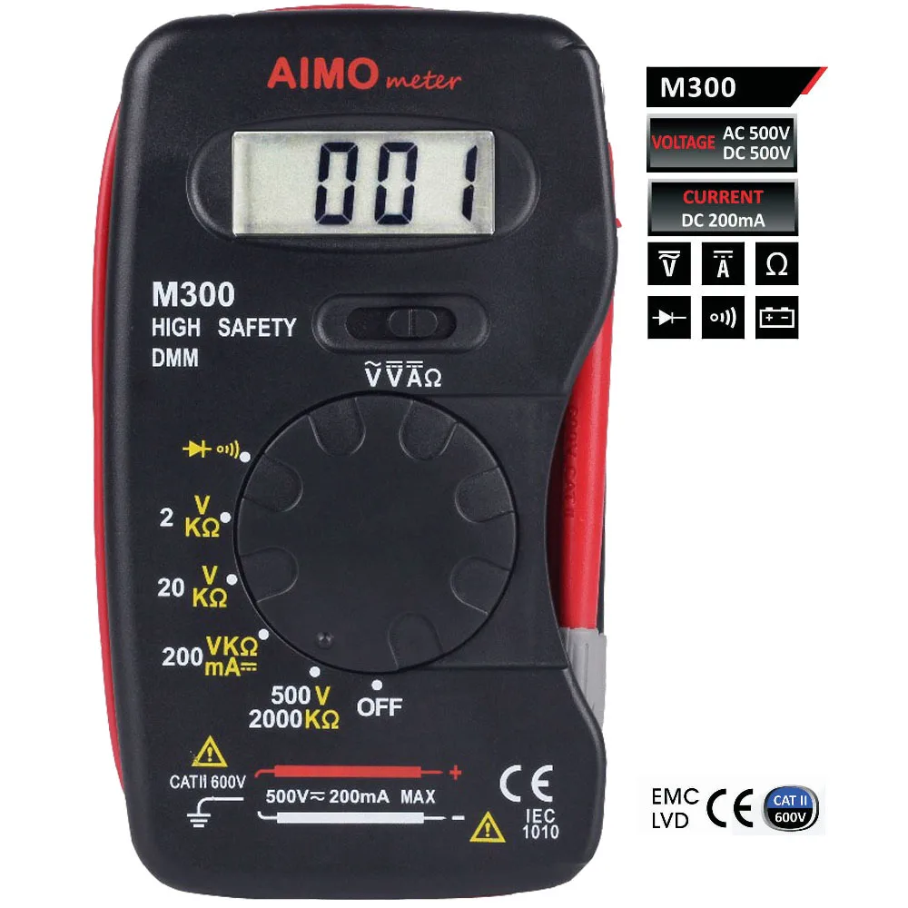 

AIMO M300 Mini Handheld LCD Digital Multimeter High Safety DMM Meter Ammeter Voltmeter Ohmmeter