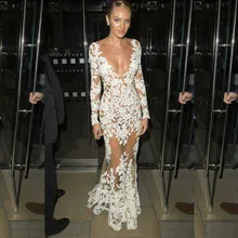 Star style v neck mesh lace dress embroidery sexy see through evening party dress floor length mermaid maxi long sleeve dress Star style v neck mesh lace dress embroidery sexy see through evening party dress floor length mermaid maxi long sleeve dress