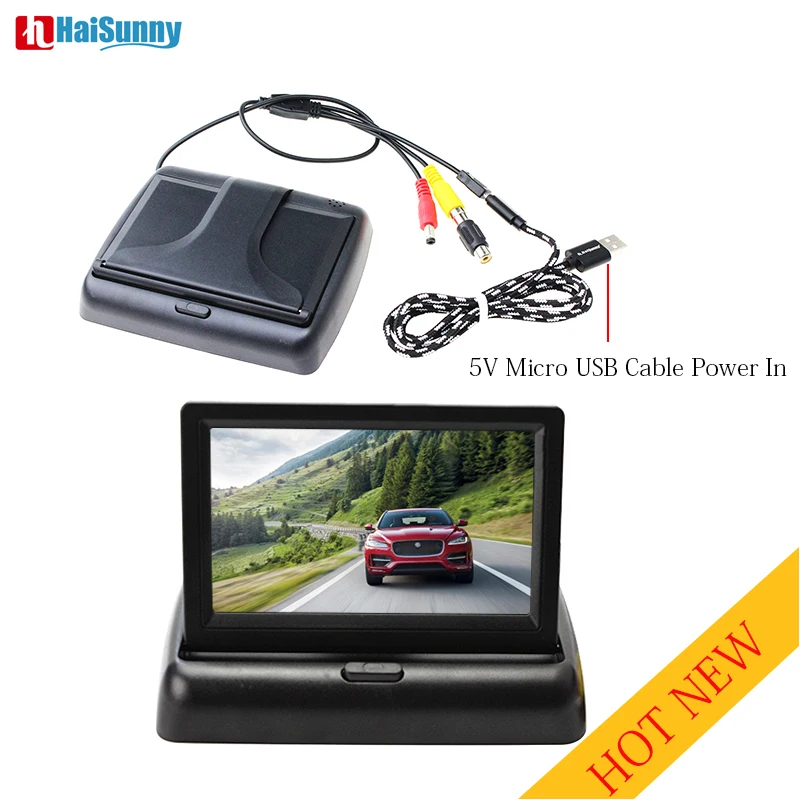 

USB Car Monitor 4.3 Inch Foldable Auto Parking Rear view Reverse Display Monitor 5V Power By Micro USB Charger Data Cable