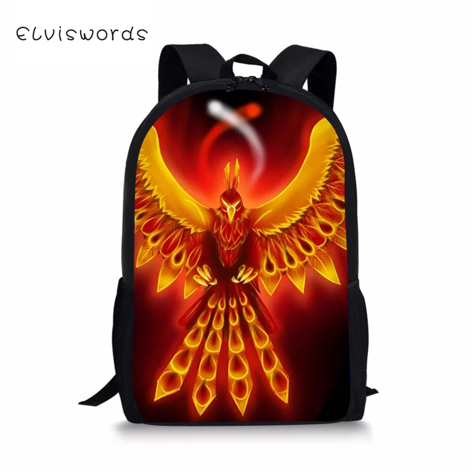 

ELVISWORDS Fashion Kids Backpack Cartoon Phoenix Prints Pattern Children's Book Bags Toddler School Bags Women Travel Backpack