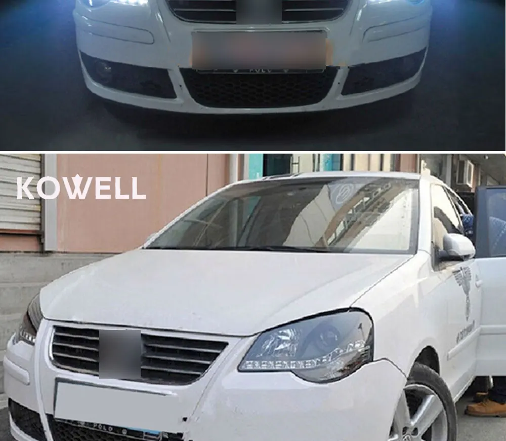 KOWELL Набор для автостайлинга для VW Polo фары светодиодный 2005 2006 2007 2008 2009 фара DRL Объектив двойной луч HID Xenon